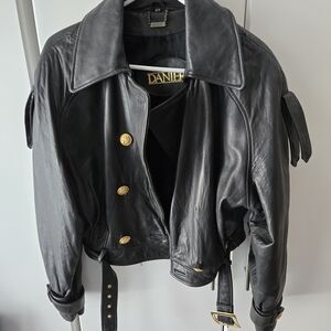 Danier Black Leather Jacket with Gold Accents